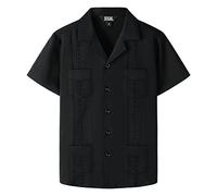 JOGAL Guayabera - Camisa cubana de manga corta para niños, casual, con botones, Negro, 5-6 años
