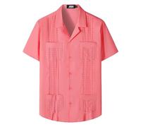 JOGAL Guayabera - Camisa de playa de manga corta para hombre, estilo cubano, informal, con botones, Coral, Medium