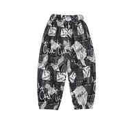Jogging Enfant Pantalones para niñas, de seda helada, estampado diario, corte holgado, cómodo, cintura elástica, para todos los días, casual, al aire libre, fiesta, primavera, verano, otoño(Black,5-6