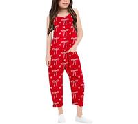 Jogging genérico para niña mameluco casual con tirantes en V para niñas con estampado de nudos, color liso, suelto y casual, con bolsillo (rojo, 7-8 años)