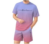 Jogging hombre conjunto corto y camiseta de manga corta para hombre Conjuntos hombres cortos vacaciones ocio casual chándales 2 piezas pantalones chaqueta para diario deporte correr, C-light morado