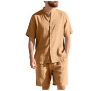 Jogging hombre conjunto corto y camiseta de manga corta para hombre Conjuntos hombres cortos vacaciones ocio casual chándales 2 piezas pantalones chaqueta para diario deporte correr, B-Amarillo., S