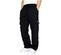 Jogging Hombre Pantalones Baggy Cargo Sudadera Moda Deporte Pantalones de Chándal Cintura Elástica Pantalones Largos Training Workout Caliente Pants con Bolsillos 2024 Otoño Invierno, Negro , M