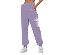 Jogging - Pantalón de chándal para mujer, ancho y grueso, pantalones con bolsillos para exteriores, color puro, cómodo, Bottoms, otoño, invierno, chándal, malva, M
