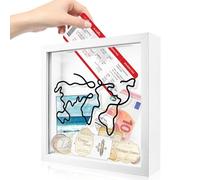 Jognee Caja de almacenamiento de aventuras, caja de coleccionista de viajes, hucha de madera, marco de fotos 3D para tickets Shadow Box, colección de recuerdos de viajes, regalo de aventura (pequeño -