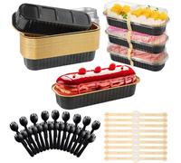 Jogoico 30 Piezas Mini Moldes para Pan con Tapas y Cucharas 200ML Aluminio Moldes para Hornear Rectangulares Reutilizables Tarta Fiesta Cumpleaños Cocina