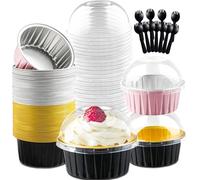 Jogoico 60 Piezas Mini Moldes para Pan con Tapas y Cucharas Aluminio 150ML Moldes para Hornear Rectangulares Reutilizables para Fiesta Cumpleaños Cocina