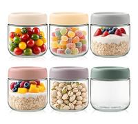 Jogoico 6Pack Tarros de Avena Nocturna 350ml Overnight Oats Jar Reutilizable Botes de Vidrio con Tapa Hermética Tarros Mason para Yogur Ensalada Avena Durante La Noch