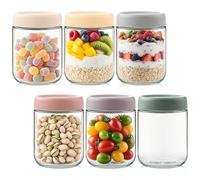 Jogoico 6Pack Tarros de Avena Nocturna 500ml Overnight Oats Jar Reutilizable Botes de Vidrio con Tapa Hermética Tarros Mason para Yogur Ensalada Avena Durante La Noch