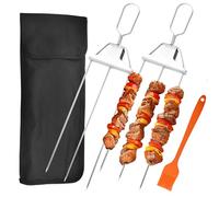 Jogoico Pincho de Barbacoa de 3 Puntas Brochetas de Acero Inoxidable Reutilizables Brochetas de Kebab con barra de empuje Brochetas de la Parrilla Brochetas de Metal para Carne Verduras - 2 piezas