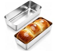 Jogoico Set de 2 Molde Rectangular de Acero Inoxidable 32x14x6cm | Molde Grande de Hornear para Pan Casero Molde Bizcocho Reposteria para Tostadas Tartas Lasaña y Pasteles de Carne
