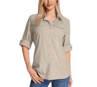 Jogwits Camisa de Safari para Mujer Manga Larga - Tejido Transpirable y Secado rápido - Protección Solar UPF - Ideal para Pesca, Senderismo, Trekking, Acampada y Viajes - Ruta técnica Outdoor