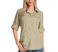 Jogwits Camisa de Safari para Mujer Manga Larga - Tejido Transpirable y Secado rápido - Protección Solar UPF - Ideal para Pesca, Senderismo, Trekking, Acampada y Viajes - Ruta técnica Outdoor