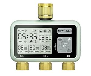 Johgee Central de riego de 3 Salidas, con Entrada y Salida de latón, Reloj Digital de riego con Pantalla LCD, Control automático/Manual, Temporizador, para jardín