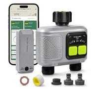 johgee Programador Riego WiFi 2 Salidas con tecnología RF 433, riego temporizado inteligente con APP, control por voz Alexa, 6 horarios de riego, temporizador de riego automático para jardín