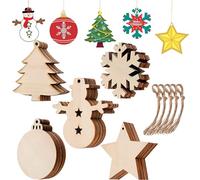 Johiux 50 adornos de Navidad de madera, decoraciones de Navidad, regalos de Navidad, árbol de Navidad, estrella de madera, disco redondo, copo de nieve, muñeco de nieve.