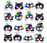 Johiux Juego de 90 máscaras de Halloween para rascar para niños y adultos, manualidades de clase de Halloween para niños, juegos de fiesta de Halloween, suministros mágicos de papel para rascar