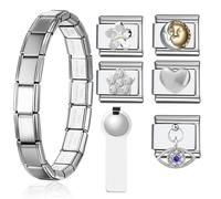 Johiux Pulsera de Abalorios Italiana para Mujer Con 5 Dijes - Regalo Personalizado para Novia