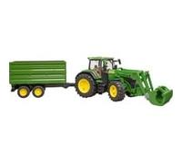 Bruder Tractor de juguete John Deere 7R 350 con cargador frontal y remolque eje tándem 1:16