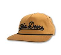 John Deere Gorra a presión, color marrón con escritura bordada negra, acento de cuerda, Beige Bronceado, talla única