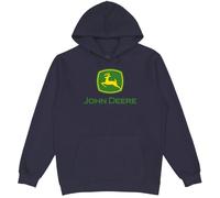 John Deere Sudadera con capucha, logotipo de marca registrada, gris jaspeado (EE. UU., Alpha, Extra Grande, Regular, Regular, AZUL MARINO con logotipo verde/amarillo)