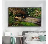 John Everett Millais Ofelia de William Shakespeares, obra de teatro Hamlet imprime sobre lienzo, arte de pared, pintura famosa, decoración del hogar, 40 x 80 cm/16 x 32 pulgadas, con marco