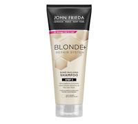 JOHN FRIEDA - Blonde+ Repair System Champú Reparador 250 ml, Paso 2 Tratamiento, Repara y Nutre el Cabello, Crea Nuevos Enlaces Capilares, Fortalece y Evita Roturas, para Cabellos Rubios