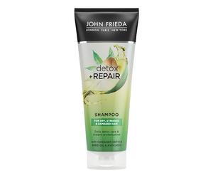 JOHN FRIEDA - Champú Reparador Detox & Repair 250 ml, para Cabello Seco y Dañado, Hidratante y Nutritivo, Limpia el Cabello y Elimina las Toxinas, con Aceite de Aguacate