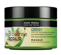 John Frieda - Deep Cleanse & Repair Mascarilla/Tratamiento - Contenido: 250 ml - Con aceite de semillas de cáñamo + aguacate nutritivo - Mascarilla calmante para cabello dañado