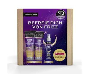 John Frieda Set de reparación de milagros - Contenido: champú, 250 ml + acondicionador, 250 ml + spray hidratante nocturno milagroso, 100 ml - para cabello rebelde y encrespado, serie Frizz Ease