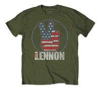 John Lennon Hombre Peace Fingers Us Flag Camiseta Not Applicable, Verde (Military Green Military Green), Large
