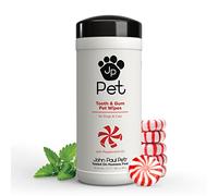John Paul Pet Toallitas para mascotas para perros y gatos, 2 en 1, infundidas con aceite de menta, placa de limpieza segura, libre de crueldad, sin parabenos, fabricado en Estados Unidos, 45 unidades, (JPPW05)