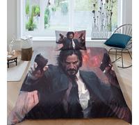 John Wick 3D Impresión Keanu Reeves Funda Nórdica Funda De Edredón Familiar Y Niños con Cremallera Microfibra Juego De Ropa De Cama Y Funda De Almohada 2 Piezas Single（135x200cm）