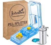 JohnBee Cortador de píldoras | El mejor cortador de pastillas para pastillas pequeñas o grandes | Diseñado en los Estados Unidos | Corta vitaminas | Incluye llavero pastillero (azul)