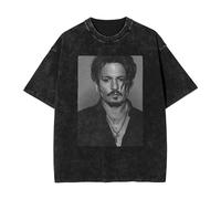 Johnny Actor Depp - Camiseta vintage lavada con cuello redondo y manga corta para hombre y mujer, 5 tallas, Negro, 54