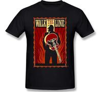 Johnny and Cash Walk The Line Movie Artwork W Humor Graphic Men's Basic Short Sleeve T-Shirt R241 Tees Tops Black M