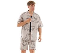 Johnny Urban Camisa de Manga Corta Hombre Beige - Spencer - Camisa Oversize con Estampado - Casual Shirt para Verano, Playa, Festivales - 100% Algodón - Ropa Ligera y Deportiva