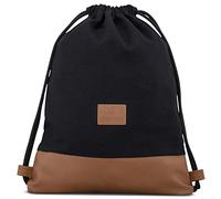 Johnny Urban Mochila Gimnasio Mujer y Hombre Negra Marrón - Luke - Bolsa de Lona con Bolsillo - Mochilas de Algodón con Cordóne para Deporte, Tiempo Libre y Playa - Hidrófugo