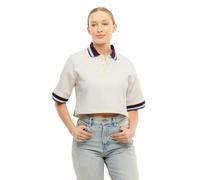 Johnny Urban Polo Corto Mujer Blanco - Abbie - Camiseta de Manga Corta - Polo Tshirt de Algodón y Poliéster - Oversized Crop Top - Tejido Grueso