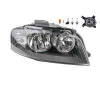 Johns, Faro halógeno delantero principal apto para Audi A3 8P 05/03 - 07/08 H7 H7 derecha + faros antiniebla + bombilla