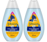 Johnson’s Kids Champú niños, acondicionador pelo y gel de baño 3 en 1 (300 ml), champú con fórmula No Llores Más, enriquecido con aceite de coco, para cabello y piel delicada (Paquete de 2)