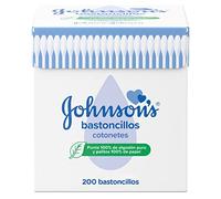 Johnson's Baby bastoncillos para bebés, niños y adultos (1 caja x 200 unidades), bastoncillos para los oídos con puntas 100% de algodón puro y palitos 100% de papel