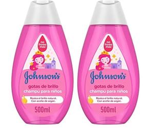 Johnson's Baby, Champú Gotas de Brillo para Niños, Con Aceite de Argán, Cabello Brillante, Suave y Sedoso, 500 ml (Paquete de 2)