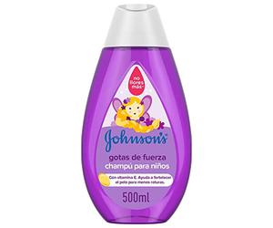 JOHNSON'S Gotas de fuerza Champú para niños, champú infantil que potencia la fortaleza natural del cabello de tu bebé, champú sin sulfatos ni parabenos, 1 bote x 500 ml