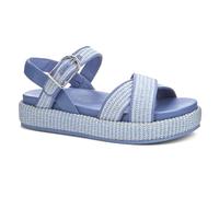 Johnston & Murphy Sandalias Carli con banda cruzada para mujer, Rafia azul claro/piel de napa, 37 EU