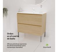 blumfeldt Johnstone Mueble de Baño con Lavabo- Madera Natural,Resistente a la Humedad,Cajones Amplios, Elegante,Cierre Suave, Lavamanos Cerámico Fácil de Limpiar, Patas Incluidas - Montaje Sencillo
