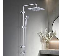 JOHO Columna de Ducha Acero Inoxidable sin Grifo Thermostato, Set Ducha con Barra Altura Adjustable con Ducha Mano Alcachofa y Cabezal Rociador Lluvia ABS 20x20cm, Cromo