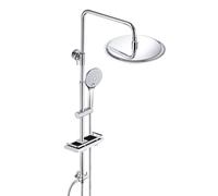 JOHO Columna de Ducha sin Grifo Ducha Para Baños Columna de Hidromasaje Set de Ducha sin Thermostato Monomando Barra Altura Ajustable Acero Inoxidable con Estante y Cabezal Ducha D20cm