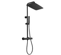 JOHO Columna de Ducha Negro con Grifo Termostático Sistema de ducha Monomando Barra Altura Ajustable con Ducha de Mano y Alcachofa para Ducha Lluvia XXL 35 x 25 cm