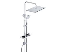 JOHO Columna de ducha sin Grifo ajustable en altura 74-114 cm con estante de ducha, sistema de ducha cromado con cabezal de ducha 35x25 cm